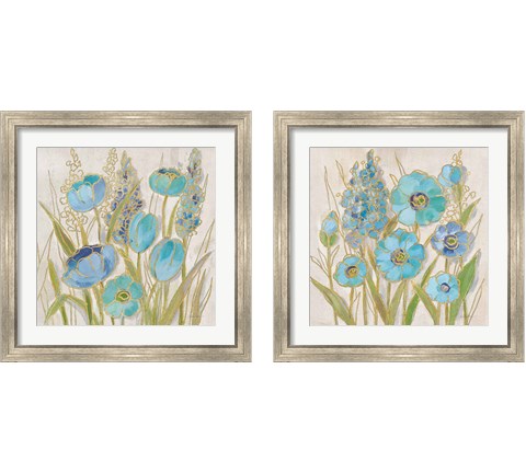 Opalescent Floral Blue 2 Piece Framed Art Print Set by Silvia Vassileva