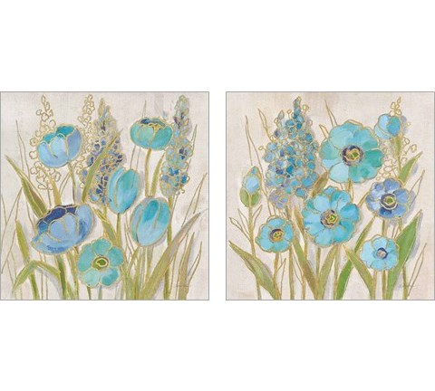 Opalescent Floral Blue 2 Piece Art Print Set by Silvia Vassileva
