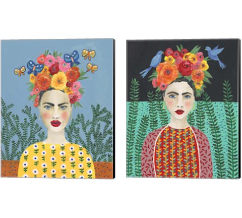 Frida Headdress 2 Piece Canvas Print Set by Regina Moore