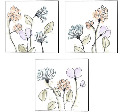 Spindle Blossoms 3 Piece Canvas Print Set by June Erica Vess