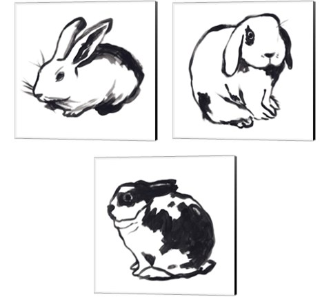 Winter Rabbit 3 Piece Canvas Print Set by June Erica Vess