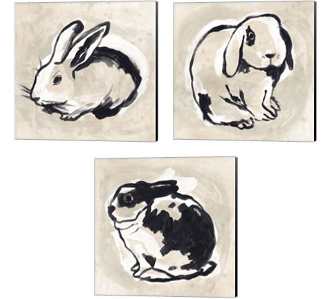 Antique Rabbit 3 Piece Canvas Print Set by June Erica Vess
