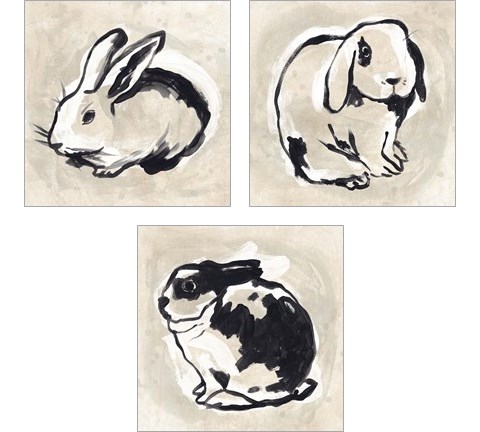 Antique Rabbit 3 Piece Art Print Set by June Erica Vess