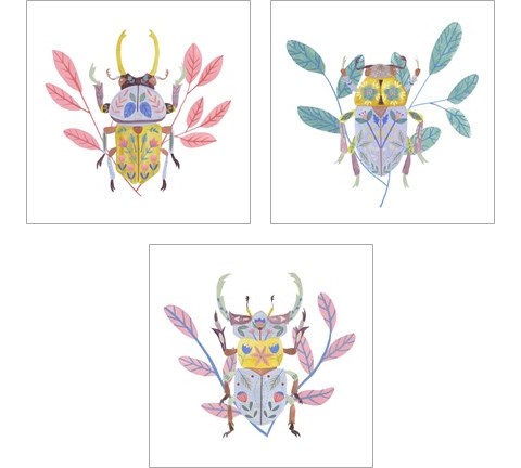 Floral Beetles 3 Piece Art Print Set by Melissa Wang