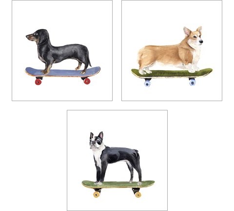 Pups on Wheels 3 Piece Art Print Set by Annie Warren