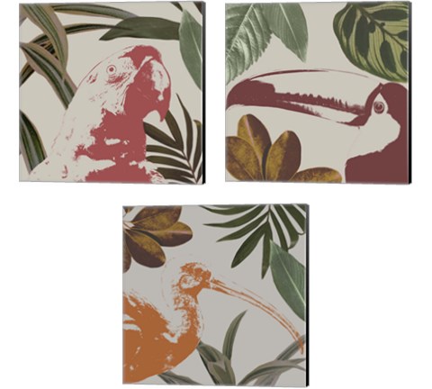 Graphic Tropical Bird  3 Piece Canvas Print Set by Annie Warren