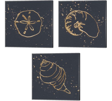 Gold Sea Life 3 Piece Canvas Print Set by Chris Paschke