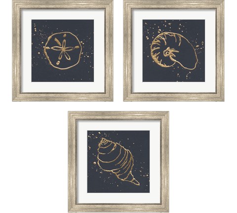 Gold Sea Life 3 Piece Framed Art Print Set by Chris Paschke