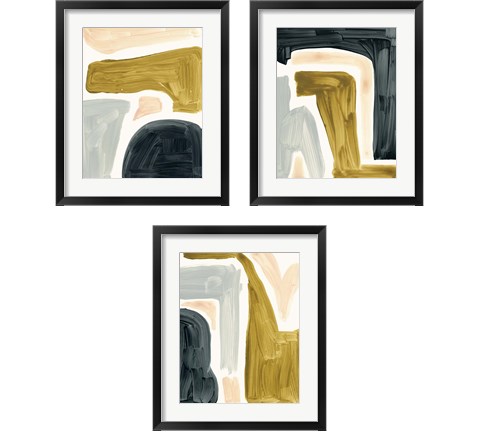 Brushy Shapes 3 Piece Framed Art Print Set by Victoria Barnes