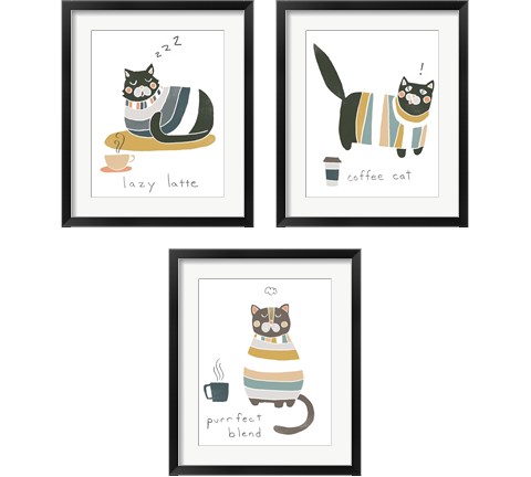 Coffee Cats 3 Piece Framed Art Print Set by June Erica Vess