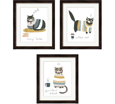 Coffee Cats 3 Piece Framed Art Print Set by June Erica Vess
