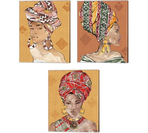 African Flair Warm 3 Piece Canvas Print Set by Anne Tavoletti