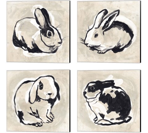 Antique Rabbit 4 Piece Canvas Print Set by June Erica Vess