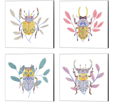 Floral Beetles 4 Piece Canvas Print Set by Melissa Wang
