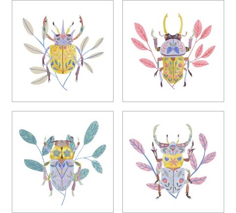 Floral Beetles 4 Piece Art Print Set by Melissa Wang