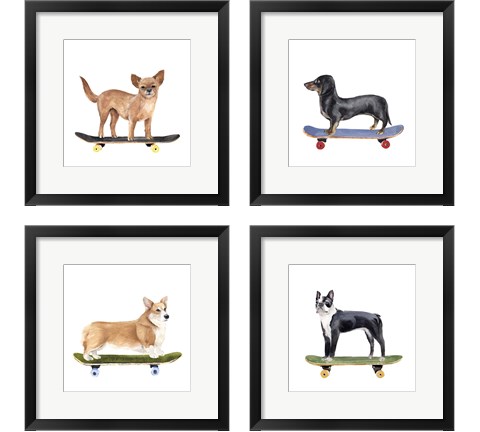 Pups on Wheels 4 Piece Framed Art Print Set by Annie Warren