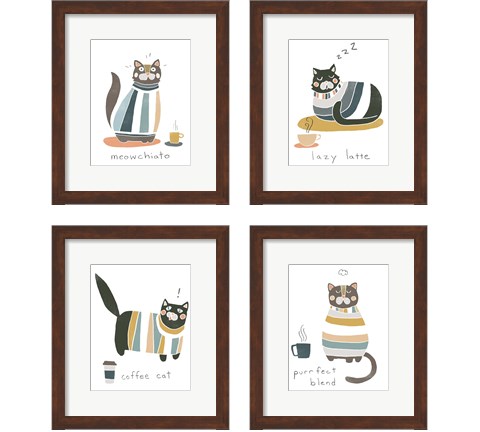 Coffee Cats 4 Piece Framed Art Print Set by June Erica Vess