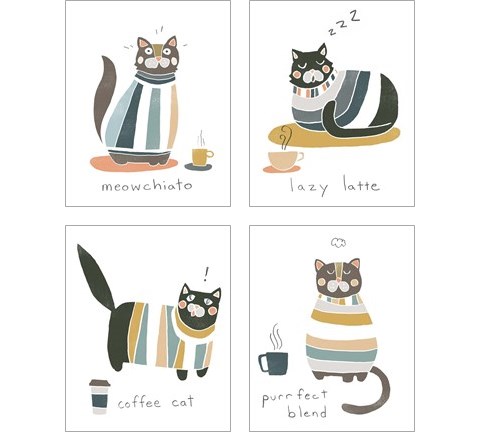 Coffee Cats 4 Piece Art Print Set by June Erica Vess