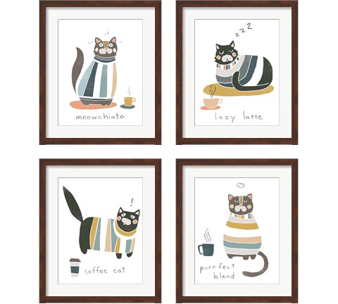 Coffee Cats 4 Piece Framed Art Print Set by June Erica Vess