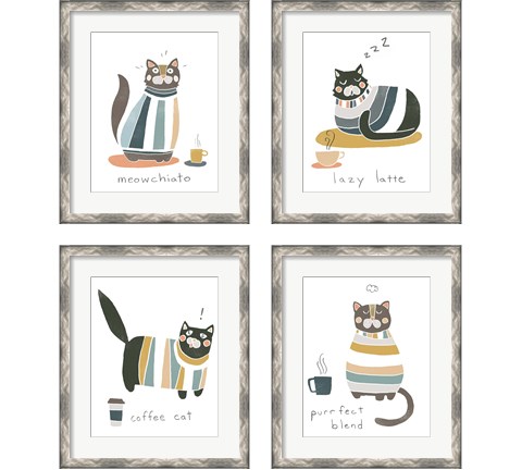 Coffee Cats 4 Piece Framed Art Print Set by June Erica Vess