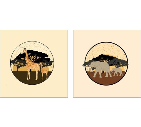 Elephants & Giraffes 2 Piece Art Print Set by Ashley Singleton