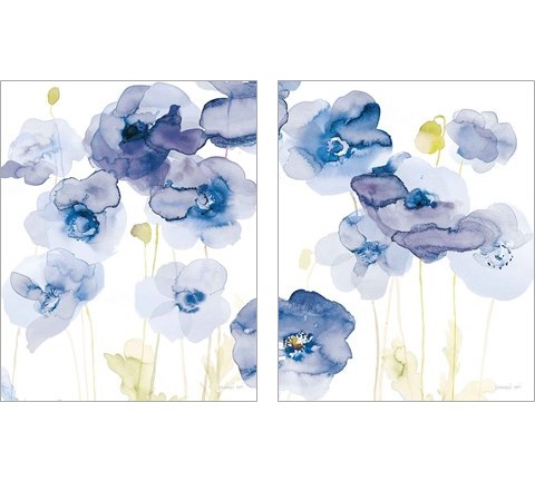 Delicate Poppies Blue 2 Piece Art Print Set by Danhui Nai