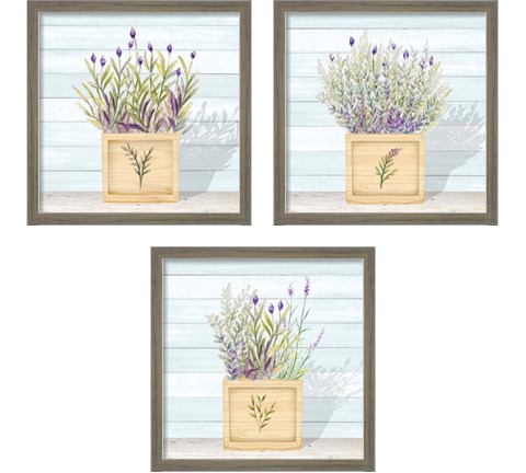 Lavender and Wood Square 3 Piece Framed Art Print Set by Janice Gaynor