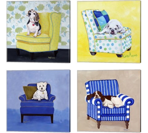 Beagle on Yellow 4 Piece Canvas Print Set by Carol Dillon
