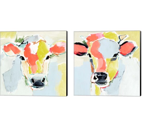 Pastel Cow 2 Piece Canvas Print Set by Victoria Barnes