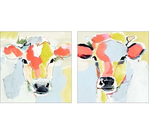 Pastel Cow 2 Piece Art Print Set by Victoria Barnes