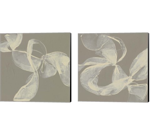 White Ribbon on Beige 2 Piece Canvas Print Set by Jennifer Goldberger