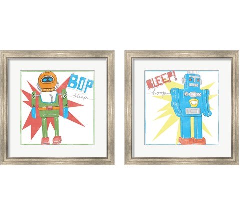 Toy Tin Robots 2 Piece Framed Art Print Set by Jennifer Parker