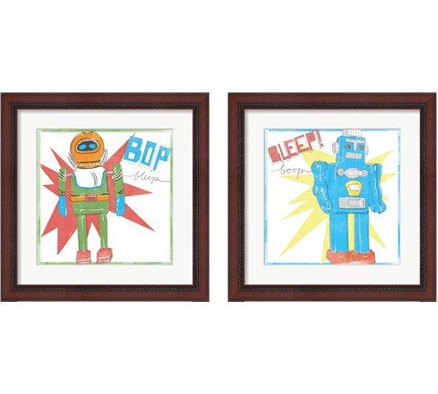 Toy Tin Robots 2 Piece Framed Art Print Set by Jennifer Parker