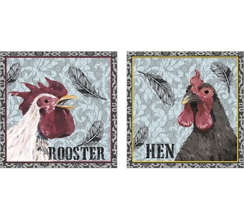 White Rooster 2 Piece Art Print Set by Jade Reynolds