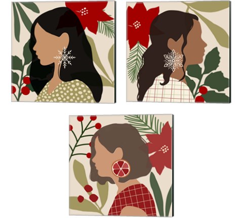 Christmas Earring 3 Piece Canvas Print Set by Victoria Barnes