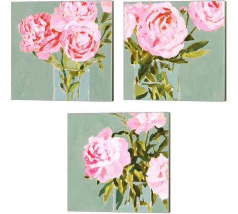 Popping Peonies 3 Piece Canvas Print Set by Victoria Barnes
