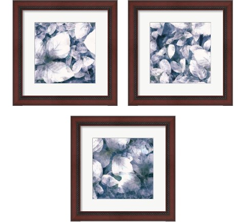 Blue Shaded Leaves 3 Piece Framed Art Print Set by Alonzo Saunders