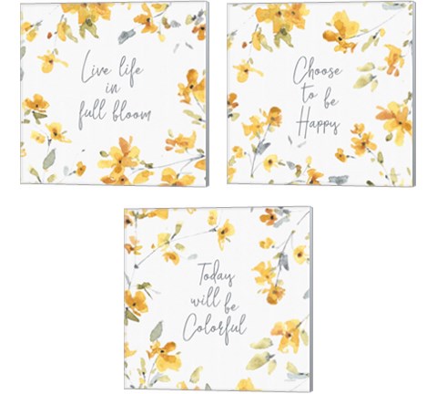 Happy Yellow 3 Piece Canvas Print Set by Lisa Audit