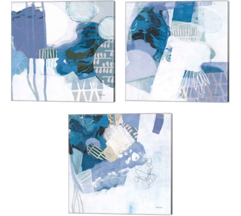 Abstract Layers Blue 3 Piece Canvas Print Set by Kathy Ferguson