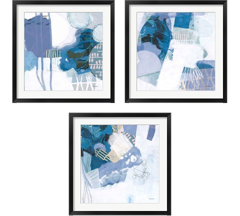 Abstract Layers Blue 3 Piece Framed Art Print Set by Kathy Ferguson