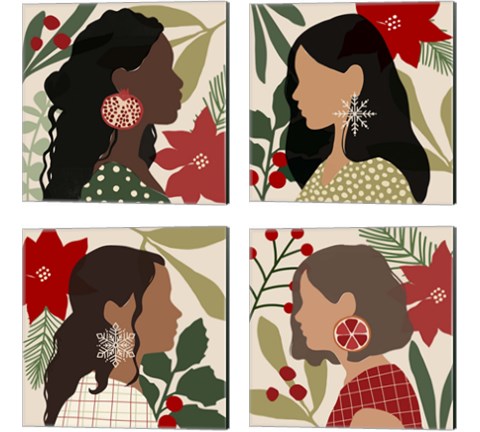 Christmas Earring 4 Piece Canvas Print Set by Victoria Barnes