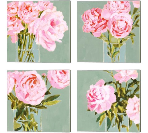 Popping Peonies 4 Piece Canvas Print Set by Victoria Barnes
