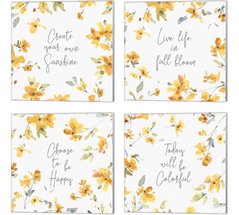 Happy Yellow 4 Piece Canvas Print Set by Lisa Audit