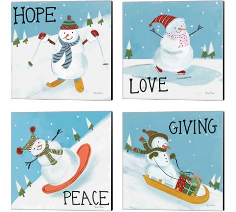 Snowman Snowday 4 Piece Canvas Print Set by Farida Zaman