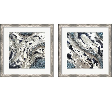 Blue Silver Marble 2 Piece Framed Art Print Set by Lee C