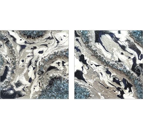 Blue Silver Marble 2 Piece Art Print Set by Lee C