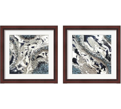 Blue Silver Marble 2 Piece Framed Art Print Set by Lee C