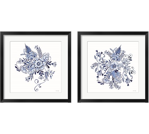Blue & White Flowers 2 Piece Framed Art Print Set by Cindy Jacobs