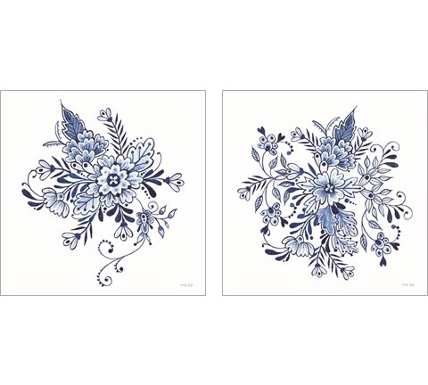 Blue & White Flowers 2 Piece Art Print Set by Cindy Jacobs