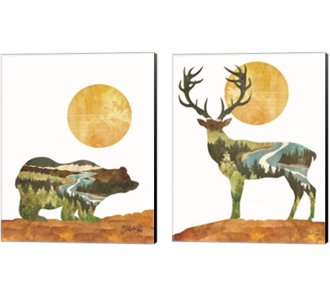 Forest Deer & Bear 2 Piece Canvas Print Set by Marla Rae
